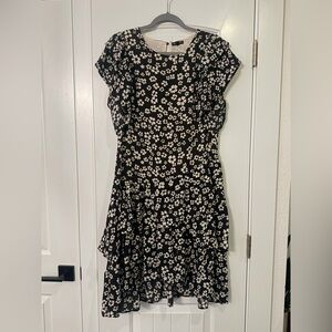 Who What Wear Asymmetrical Black and Cream Floral Dress